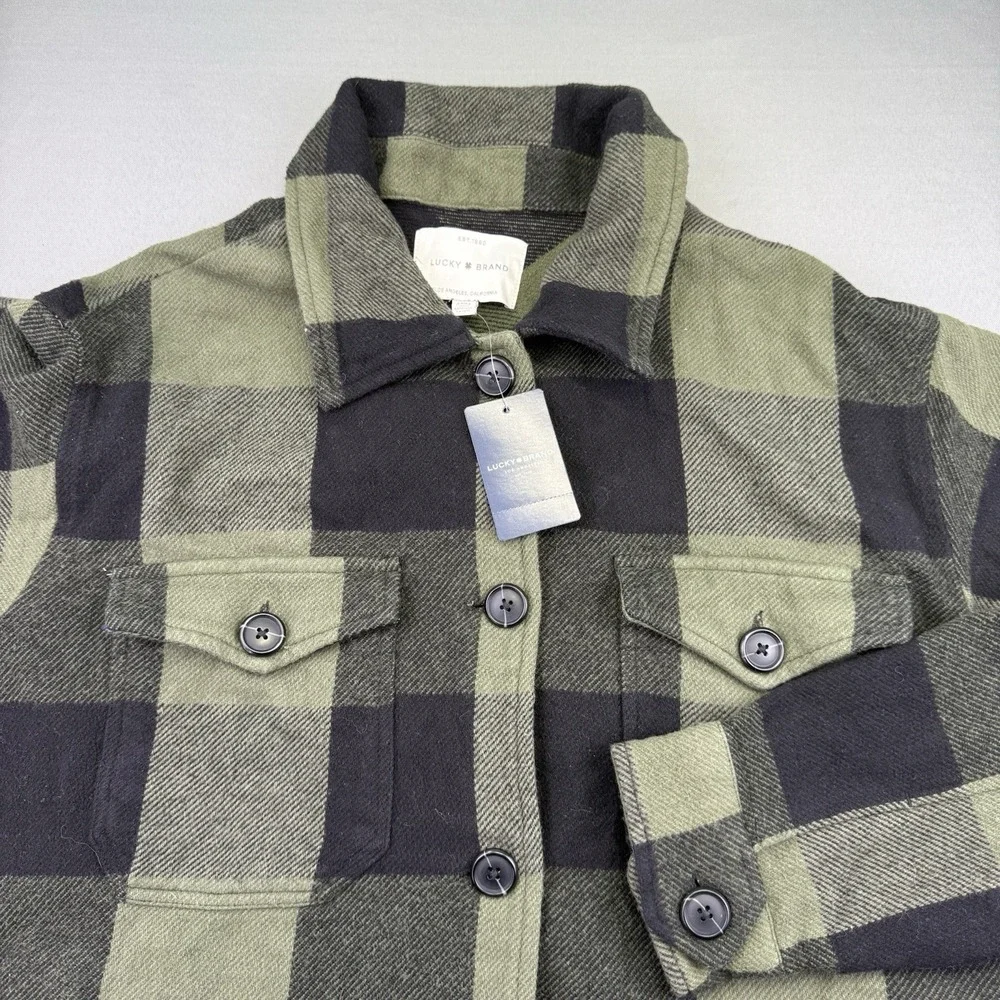 Lucky Brand NWT Shacket‎ Womens XL Green Black Plaid Flannel Oversized Pockets